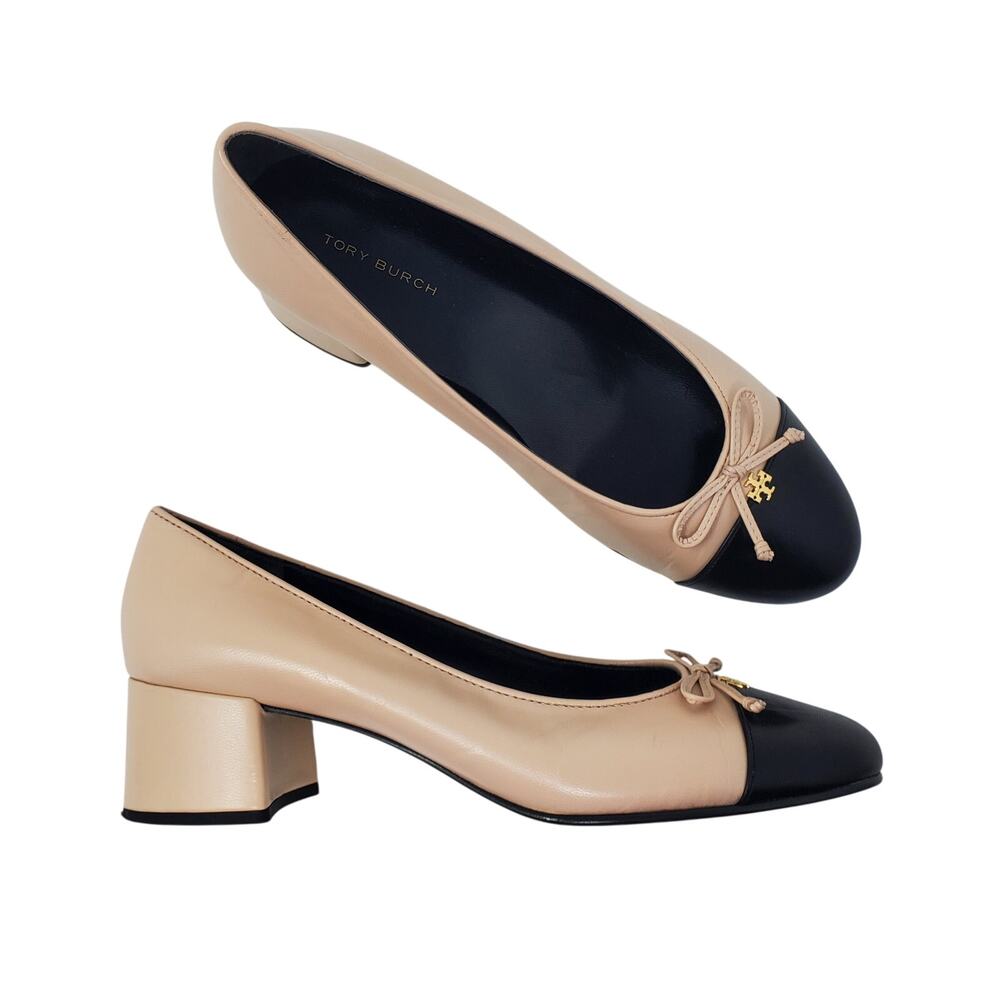 Tory Burch Cap Toe Pump 45mm Goat Leather Rose Pink Perfect Black 154515 Size 7